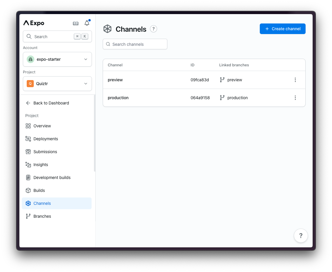 Expo Update Channels